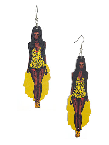 Women's Exquisite African Ebony Model Dangle Pierced Earrings, Floral Corset Dress