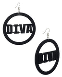 Women's Diva Encircled Wood Dangle Pierced Earrings, Black