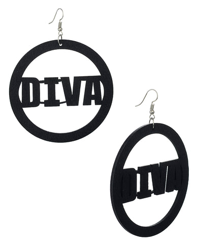 Women's Diva Encircled Wood Dangle Pierced Earrings, Black