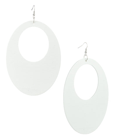 Women's Large Oval Flat Wood Dangle Pierced Earrings