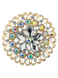 NYFASHION101 Elegant Formal Star Flower Rhinestone Studded Round Brooch Pin, Clear/Gold-Tone