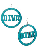 Women's Diva Encircled Wood Dangle Pierced Earrings, Turquoise