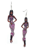 Women's Exquisite African Ebony Model Dangle Pierced Earrings, Batik Dress