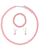 Women's 7mm Simulated Pearl Necklace with Stretch Bracelet and Ball Earrings