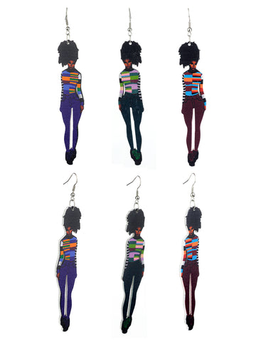 Women's Exquisite African Ebony Model Dangle Pierced Earrings Set, Multi Outfit