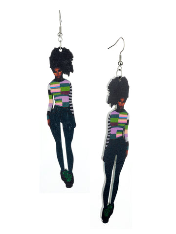 Women's Exquisite African Ebony Model Dangle Pierced Earrings, Multi Outfit