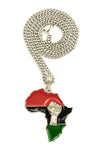 Power Fist on Pan Africa Continent Pendant with 3mm 24" Cuban Chain Necklace, Silver-Tone