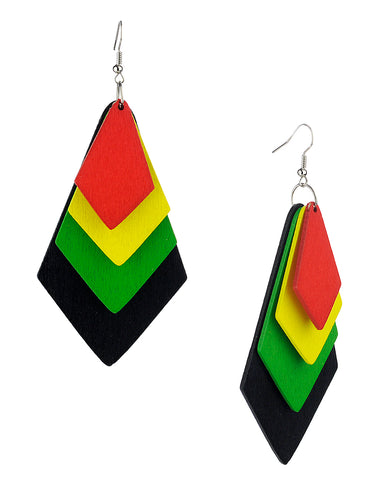 Women's Geometric Layered Shape Wood Dangle Pierced Earrings, Chevron