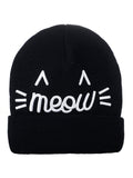 D&Y Fine Knit Double Layered Beanie With 3D Meow Embroidery