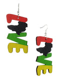 Women's Afrocentric African Text Wood Dangle Pierced Earrings, Love