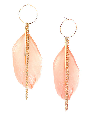 Women's Bohemian Feather Bar Link Chain Dangle Pierced Earrings