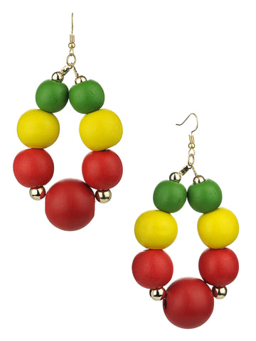 Women's Wooden Ball Bead Hoop Dangle Pierced Earrings, Mix