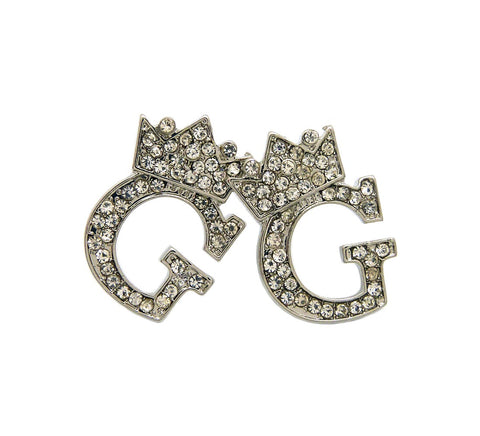 Stone Stud Tilted Crown Initial Pierced Earrings, G/Silver-Tone