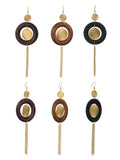 Women's Hammered Glitter Circle Wood Dangle Pierced Earrings Set, Black/Brown/Light Brown