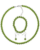 Women's 7mm Simulated Pearl Necklace with Stretch Bracelet and Ball Earrings