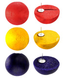 Women's Fashion Chic Wood Ball Stud Pierced Earrings 3 Pair Set, Red/Mustard/Dark Purple
