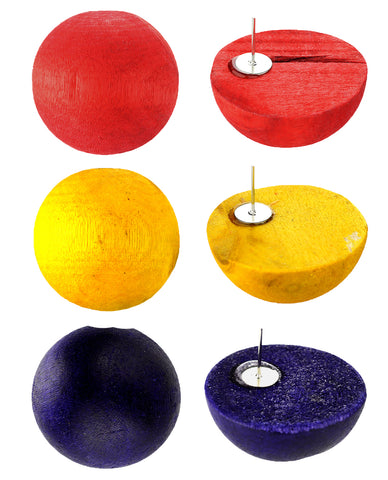 Women's Fashion Chic Wood Ball Stud Pierced Earrings 3 Pair Set, Red/Mustard/Dark Purple