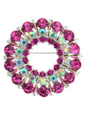 NYFASHION101 Elegant Formal Multi Size Rhinestone Studded Round Brooch Pin, Pink/Silver-Tone