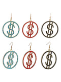 Women's Stone Stud Encircled Dollar Sign Money Symbol Dangle Pierced Earrings Set, Blue/Red/Black