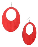 Women's Large Oval Flat Wood Dangle Pierced Earrings