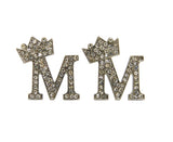 Stone Stud Tilted Crown Initial Pierced Earrings, M/Silver-Tone