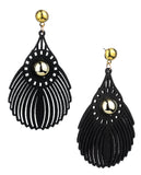 Women's Gold-Tone Round Stud Wood Dangle Pierced Earrings