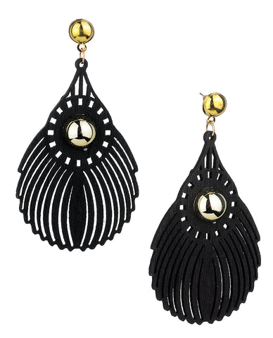 Women's Gold-Tone Round Stud Wood Dangle Pierced Earrings