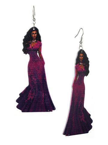 Women's Exquisite African Ebony Model Dangle Pierced Earrings, Gown