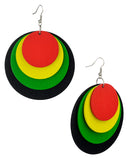 Women's Geometric Layered Shape Wood Dangle Pierced Earrings, Circle