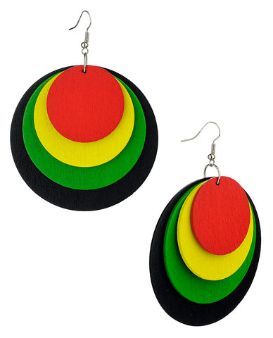 Women's Geometric Layered Shape Wood Dangle Pierced Earrings, Circle