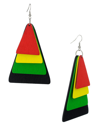 Women's Geometric Layered Shape Wood Dangle Pierced Earrings, Triangle