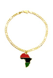 Women's Pan Africa Continent Charm 3.5mm 10" Figaro Chain Ankle Bracelet Anklet, Gold-Tone