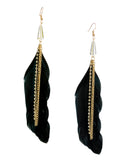 Women's Bohemian Long Feather Stone Stud Link Chain Dangle Pierced Earrings