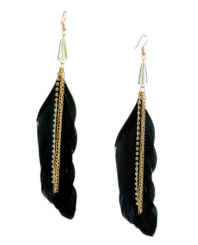 Women's Bohemian Long Feather Stone Stud Link Chain Dangle Pierced Earrings