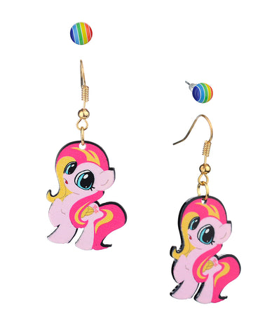 Women's Rainbow Youthful Enamel Pony Stud and Dangle Earrings