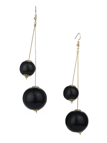 Women's Fashion Dual Wooden Ball Dangle Pierced Earrings