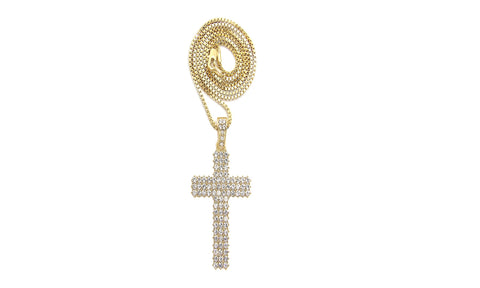 Stone Stud 3 Row Cross Pendant Necklace : 5 chain options