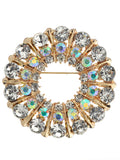NYFASHION101 Elegant Formal Multi Size Rhinestone Studded Round Brooch Pin, Clear/Gold-Tone