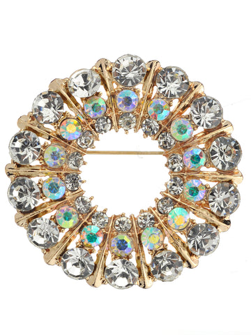 NYFASHION101 Elegant Formal Multi Size Rhinestone Studded Round Brooch Pin, Clear/Gold-Tone