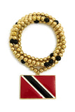 Polished Flag Pendant with 6mm 30" CCB Bead Necklace in Gold-Tone, Trinidad Tobago