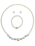 Women's Simulated Pearl with Stone Stud Bead Necklace Bracelet and Earring Set, Gold-Tone