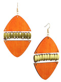 Women's Linked Rounded Diamond Shape Wood Dangle Pierced Earrings, Orange