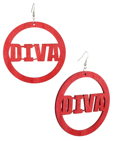 Women's Diva Encircled Wood Dangle Pierced Earrings, Red