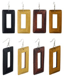 Women's Geometric Open Rectangle Wood Dangle Pierced Earrings 4 Pair Set, Black/Tan/Light Brown/Brown