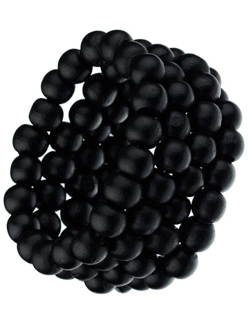 Women's Stackable 4 Piece Wood Bead Fashion Stretch Bracelet, Black