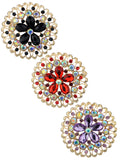 NYFASHION101 Elegant Formal Star Flower Rhinestone Studded Round Brooch Pin Set, Black/Red/Amethyst/Gold-Tone