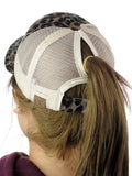 C.C Ponycap Messy High Bun Ponytail Adjustable Mesh Trucker Baseball Cap Hat, Leopard
