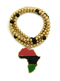 Pan Africa Continent Pendant with 6mm 30" CCB Bead Necklace, Gold-Tone/Pan Africa