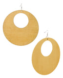 Women's Large Round Flat Wood Dangle Pierced Earrings