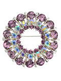 NYFASHION101 Elegant Formal Multi Size Rhinestone Studded Round Brooch Pin, AMethyst/Silver-Tone